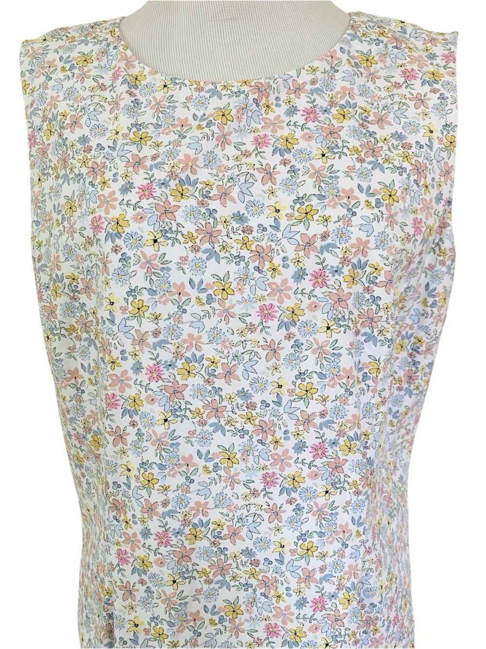 Casual Corner Cottagecore Sheath Summer Dress White Floral Sleeveless 14 Vintage